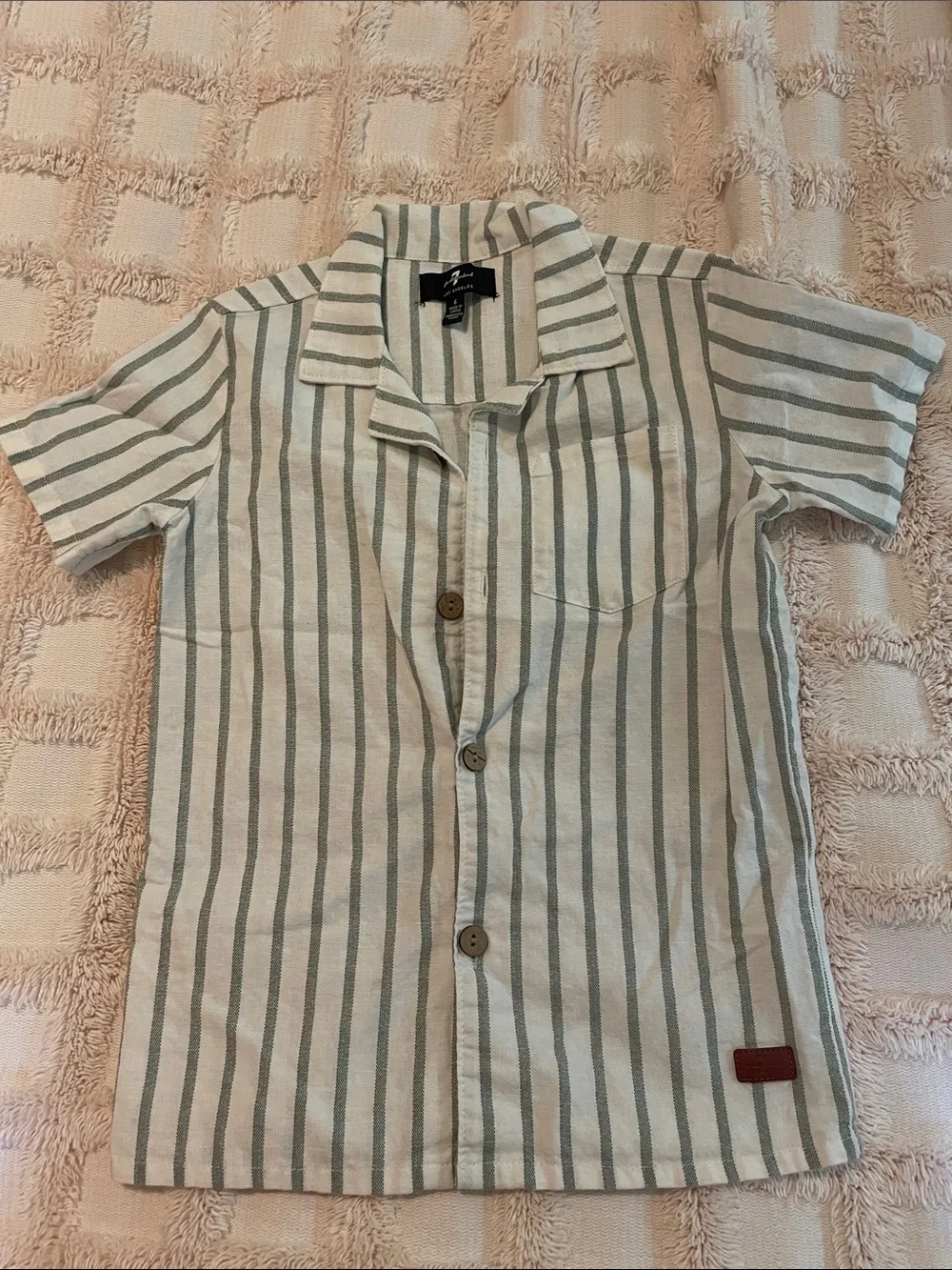 7 For All Mankind White Top with Sage Green Stripes